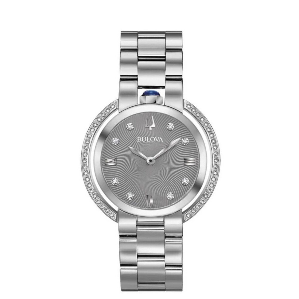 Bulova Rubaiyat Diamond Watch Women‎ OS Silver Excellent Sapphire 96P184